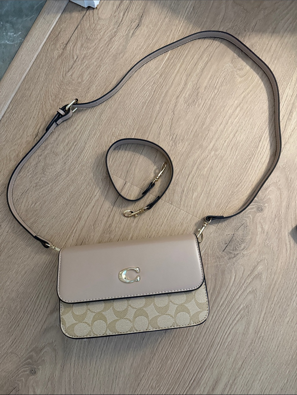 Coach Pebble Leather & Signature Canvas Crossbody in Light Taupe and Khaki